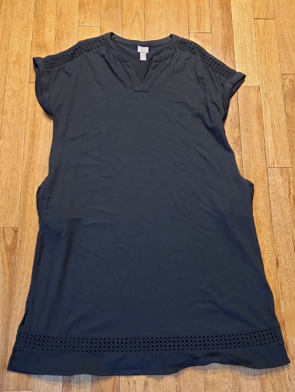 Chico's Black Short-Sleeve Tunic with Crochet Trim Size 3